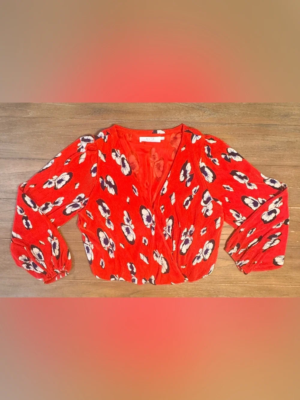Astr Red Floral Wrap Blouse